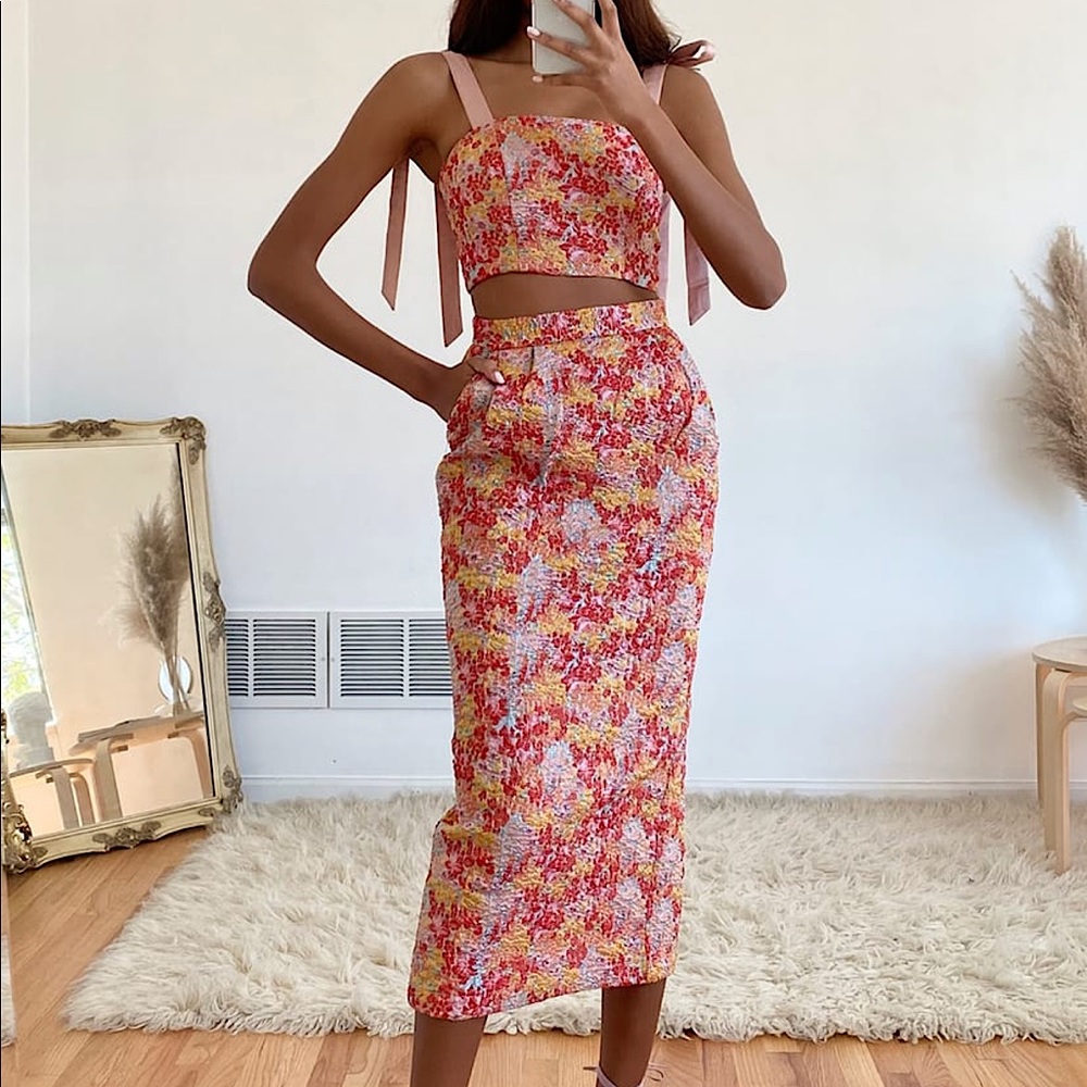 NWT Ellarina Pink Multi Metallic Tie-Strap Two-Piece Midi Dress ,,